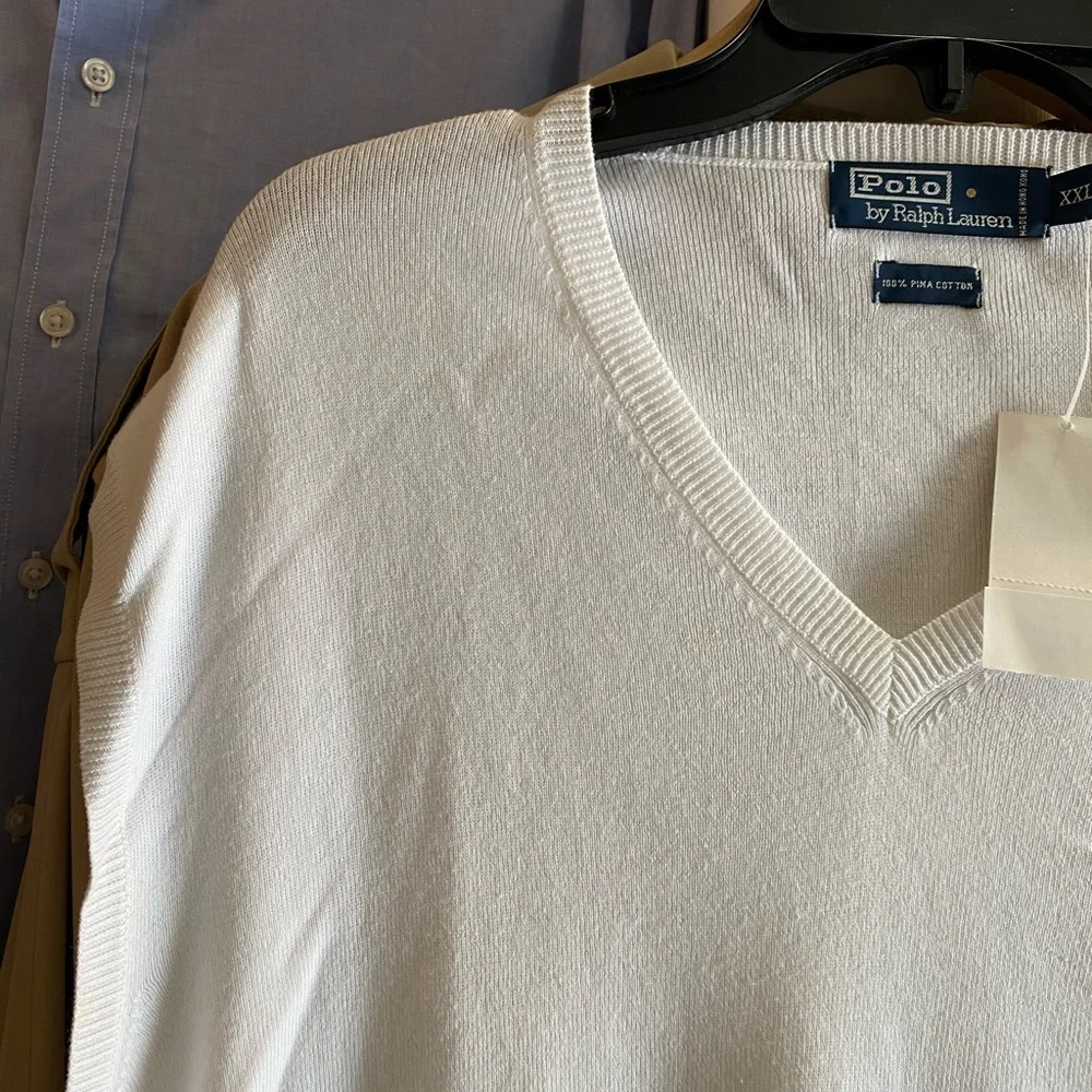 NWT Polo Ralph Lauren Cream V-Neck Vest Pima Cotton